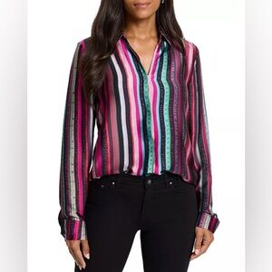 NEW NIC+ZOE Vivid Vision Button Front Business Casual Lightweight Blouse Small